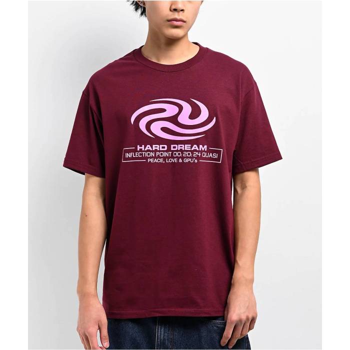 Quasi 【 Hard Dream Burgundy T-Shirt Men\u0027s Dark Red 】 意気ごみ ぶどう酒色・バーガンディー プルオーバー メンズ Red 赤・赤いこと