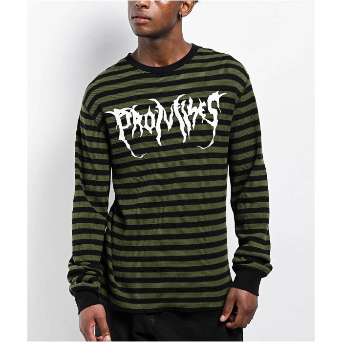 Broken Promises 【 Graveyard Green & Black Stripe Thermal Long Sleeve T-Shirt Men's Green 】 green 緑・グリーン 黒色 ブラック Stripe ストライプ Sleeve スリーブ Tシャツ メンズ green 緑・グリーン|スニケス