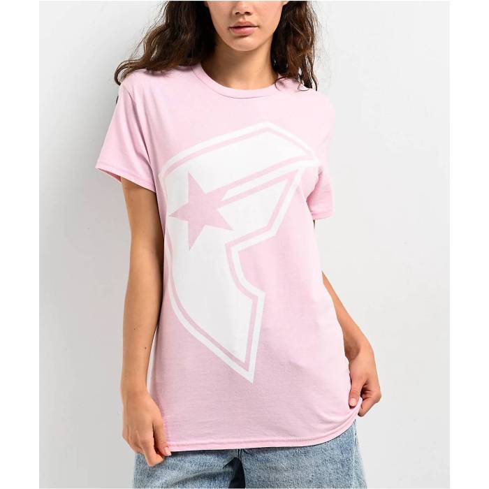 Famous Stars \u0026 Straps 【 Boh White \"F\"" Pink T-Shirt Women\u0027s Light Pastel Pink 】 白いこと 白いこと pink サクラ色 プルオーバー レディース pink サクラ色"