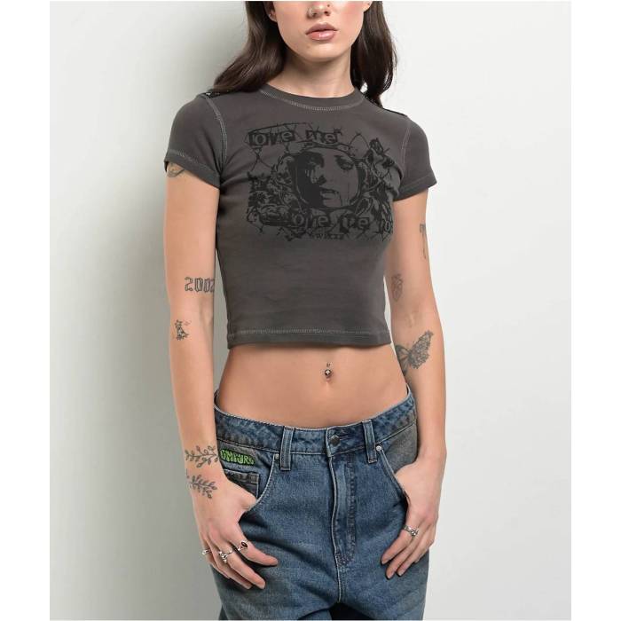 Swixxz 【 Studded Grey Baby T-Shirt Women's Charcoal 】 灰色 グレー Tシャツ レディース チャコール