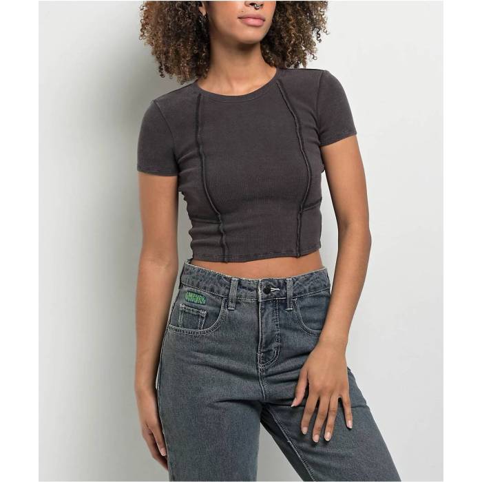 【★百貨店SALE★6/11真夜中2時迄】Ninth Hall Fundamentals 【 Shawnie Black Seaming Crop T-Shirt Women\u0027s Black 】 黒いこと 黒いこと Crop クロップ ティーシャツ レディース 黒いこと 黒いこと