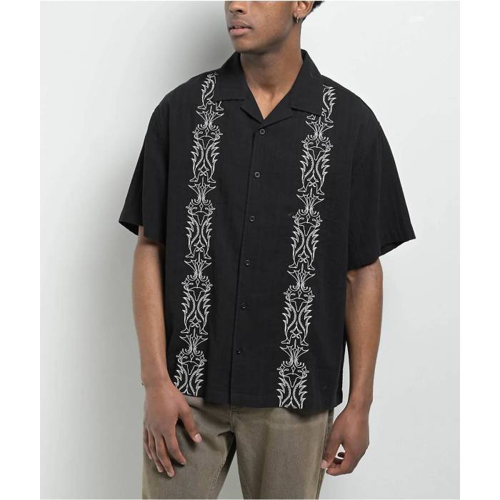 帝国 Empyre 【 Lenny Embroidered Black Button Up Shirt Men\u0027s Black 】 黒いこと 黒いこと メンズ 黒いこと 黒いこと メンズファッション-カジュアルシャツ-トップス