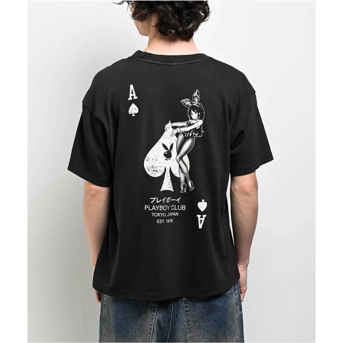 Color Bars 【 X Playboy Ace Of Spades Black T-Shirt Men Black 】 エース 黒色 ブラック Tシャツ メンズ 黒色 ブラック
