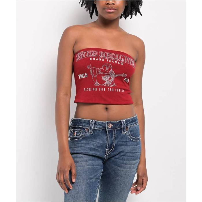 トゥルーレリジョン True Religion 【 Crystal Buddha Red Tube Top Women\u0027s Dark Red 】 Red 赤・赤いこと レディース Red 赤・赤いこと レディースファッション-トップス
