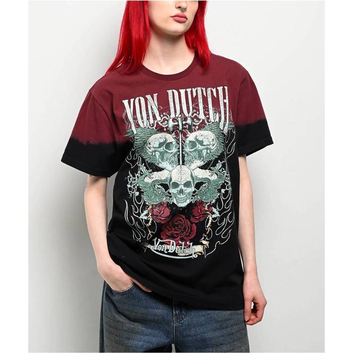 【★百貨店SALE★6/11真夜中2時迄】フォンダッチ Von Dutch 【 Skull Black \u0026 Red Tie Dye T-Shirt Women\u0027s Dark Red 】 黒いこと 黒いこと Red 赤・赤いこと タイ ティーシャツ レディース Red 赤・赤いこと