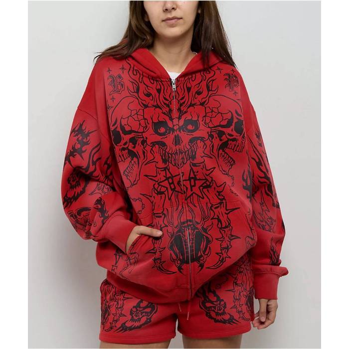 Broken Promises 【 Chaotic Harmony Red Zip Hoodie Women's Red 】 Red 赤・レッド フーディー パーカー レディース Red 赤・レッド