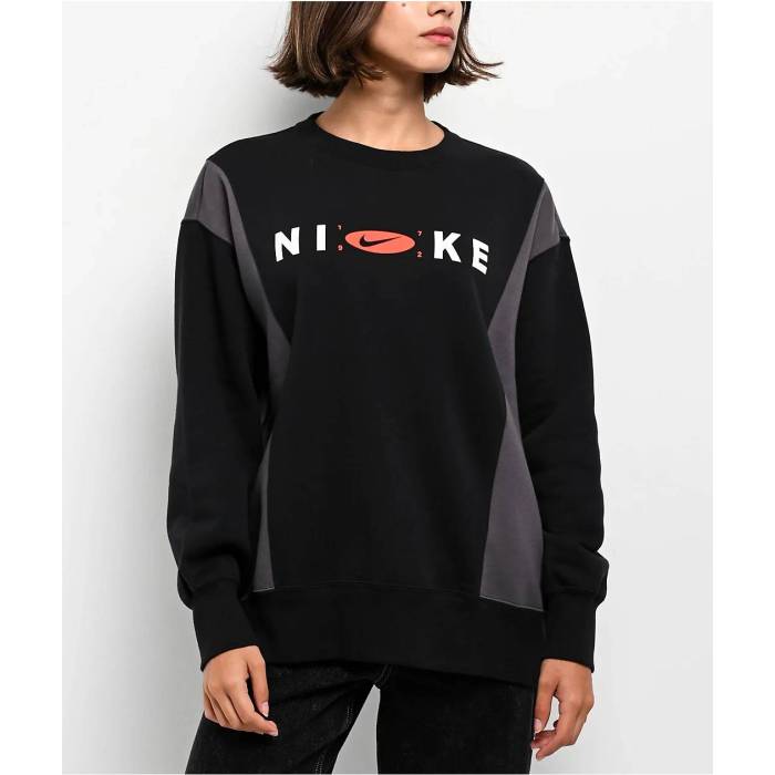 ナイキ Nike 【 Sportswear Phoenix Fleece Remix Black & Grey Oversized Crewneck Sweatshirt Women's Black 】 フェニックス フリース 黒色 ブラック 灰色 グレー スウェット トレーナー レディース 黒色 ブラック