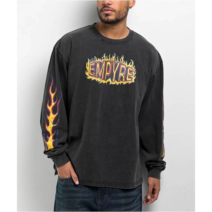 帝国 Empyre 【 Flame Thrower Black Wash Long Sleeve T-Shirt Men\u0027s Black 】 黒いこと 黒いこと Sleeve 捩り プルオーバー メンズ 黒いこと 黒いこと