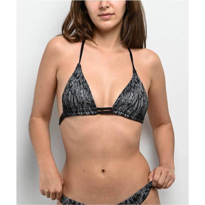 【★百貨店SALE★6/11真夜中2時迄】アフリクション Affliction 【 Whispering Thoughts Grey Triangle Bikini Top Women\u0027s Black 】 薄墨色 薄墨色 レディース 黒いこと 黒いこと