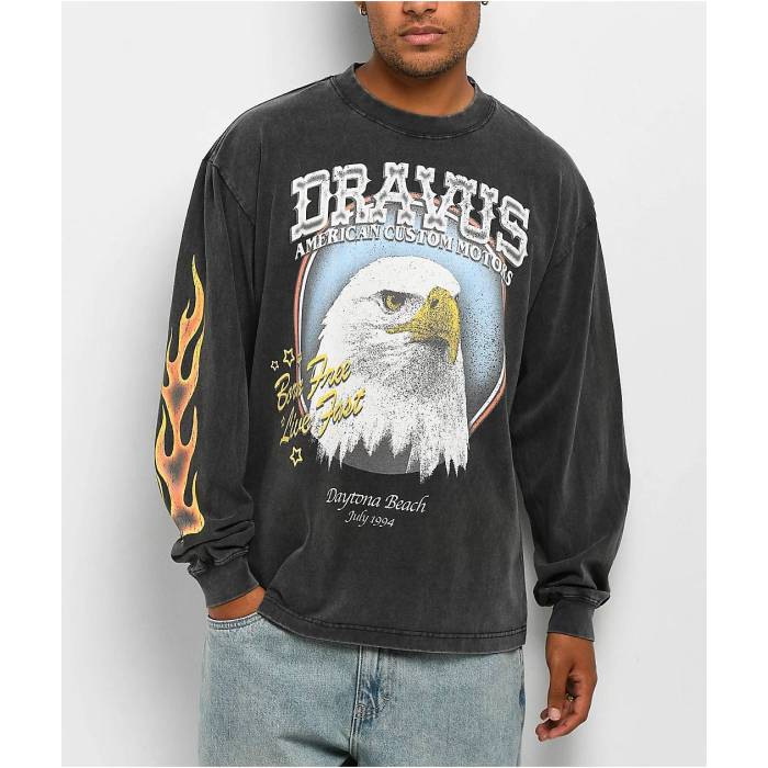 Dravus 【 Americana Vintage Black Long Sleeve T-Shirt Men's Black 】 vintage ビンテージ・ヴィンテージ 黒色 ブラック Sleeve スリーブ Tシャツ メンズ 黒色 ブラック