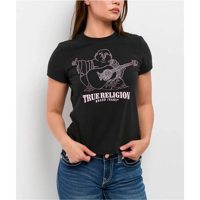 トゥルーレリジョン True Religion 【 Crystal Buddha Black T-Shirt Women's Black 】 黒色 ブラック Tシャツ レディース 黒色 ブラック|スニケス