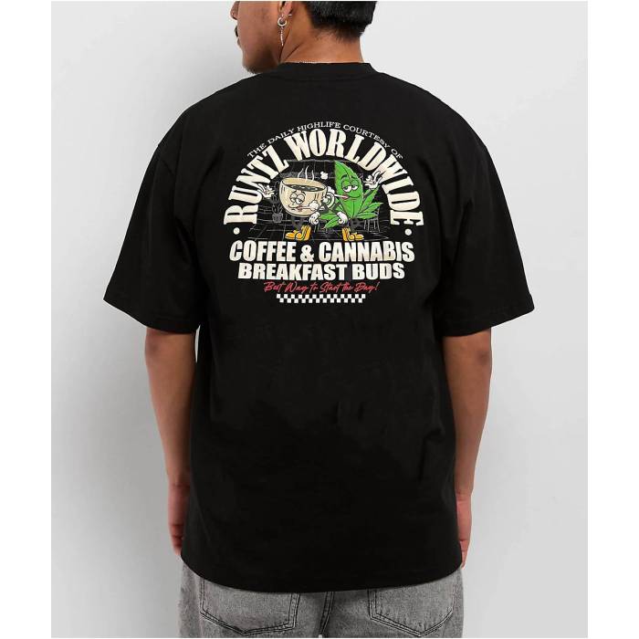 Runtz 【 Coffee \u0026 Cannabis Black T-Shirt Men\u0027s Black 】 黒いこと 黒いこと プルオーバー メンズ 黒いこと 黒いこと