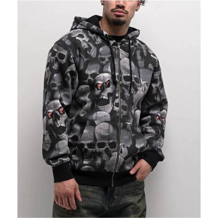 Famous Stars & Straps 【 Skulls Black Zip Hoodie Men's Black 】 黒色 ブラック フーディー パーカー メンズ 黒色 ブラック