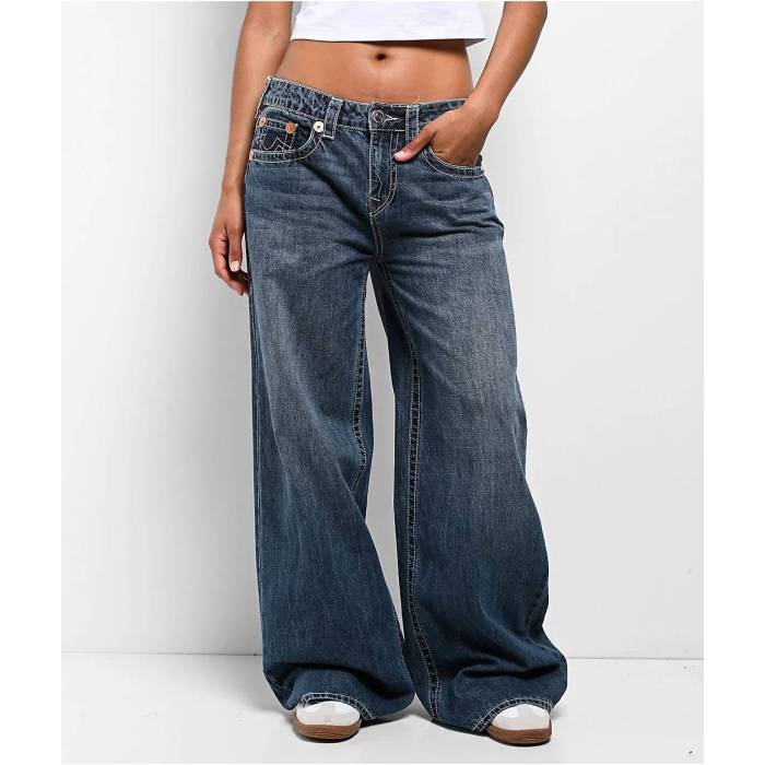 【★百貨店SALE★6/11十二時2時迄】トゥルーレリジョン True Religion 【 Jessie Embroidered Blue Wash Super Baggy Jeans Women\u0027s Dark Blue 】 青み 青色 デニム レディース 青み 青色