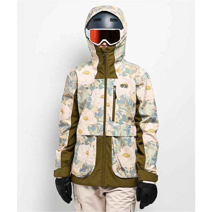 Picture Organic Clothing 【 Picture Glawi Timeless Flower 10K Snowboard Jacket Women\u0027s Green 】 Jacket 上衣 レディース green 緑・緑であること スノーボード用ウェア-ウィンタースポーツ-ジャケット