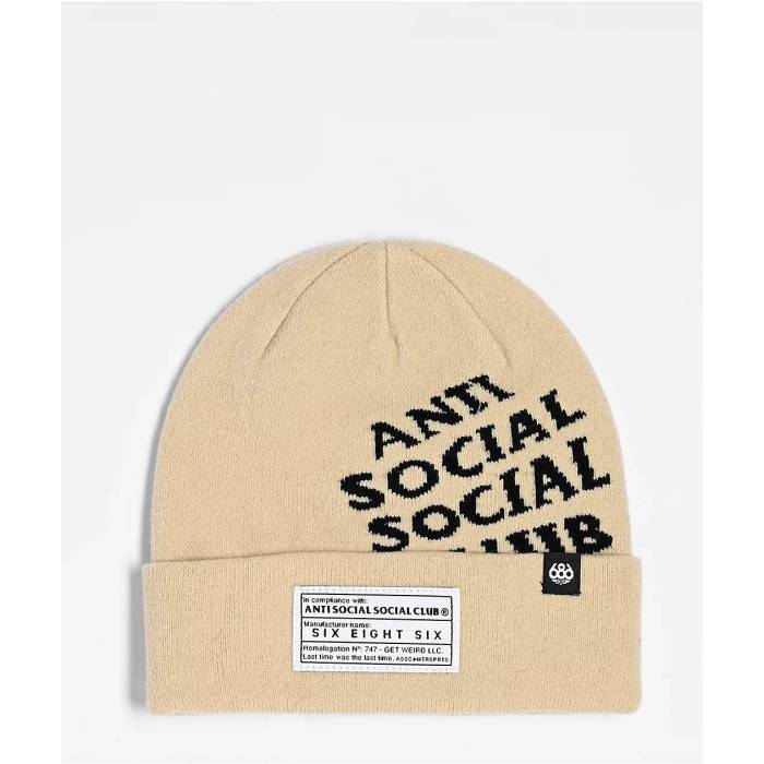 シックスエイトシックス 686 【 X Anti Social Social Club Natural Beanie Men\u0027s Natural 】 野球クラブ 自然的 旗がしら かぶり笠 メンズ 自然的