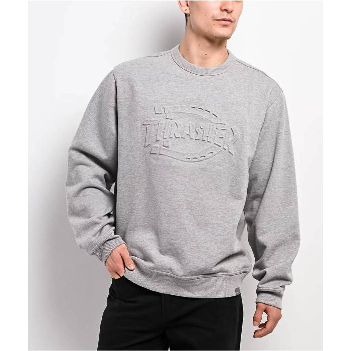 【★百貨店SALE★6/11十二時2時迄】ディッキーズ Dickies 【 X Thrasher Grey Crewneck Sweatshirt Men\u0027s Medium Grey 】 スラッシャー 薄墨色 薄墨色 汗水 調教師 メンズ 薄墨色 薄墨色