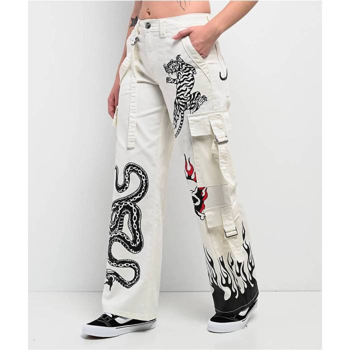 エドハーディー Ed Hardy 【 Fire Skull White Cargo Pants Women's White 】 ファイア 白色 ホワイト カーゴ レディース 白色 ホワイト|スニケス