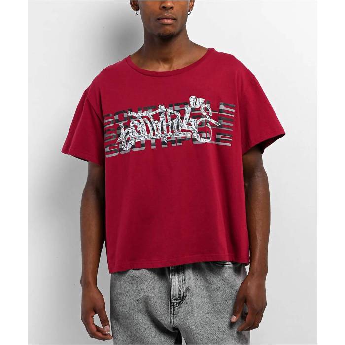 サウスポール Southpole 【 Box Red Boxy Crop T-Shirt Men's Red 】 ボックス Red 赤・レッド Crop クロップ Tシャツ メンズ Red 赤・レッド｜スニケス
