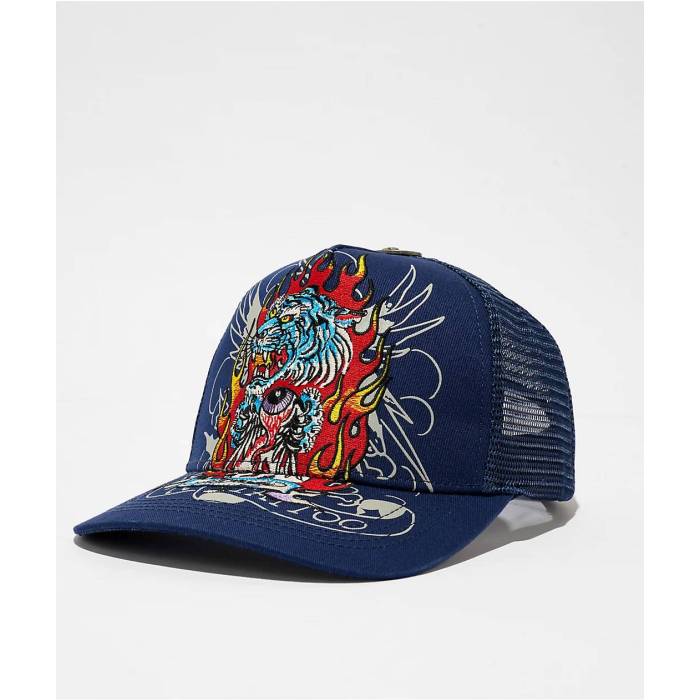 【★百貨店SALE★6/11真夜中2時迄】エドハーディー Ed Hardy 【 Tiger Flame Navy Trucker Hat Men\u0027s Navy 】 紺色 米国海軍 トラッカー メンズ 紺色 米国海軍