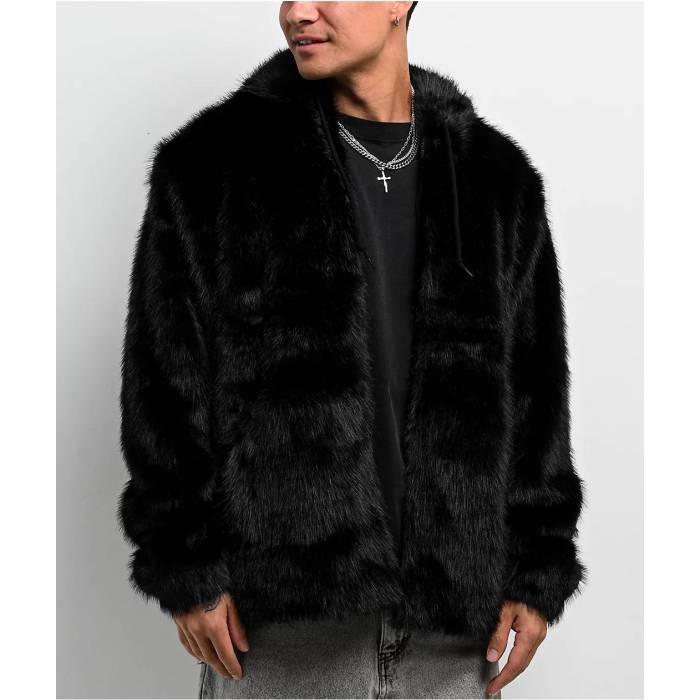 【★百貨店SALE★6/11十二時2時迄】帝国 Empyre 【 Liger Black Faux Fur Zip Hoodie Men\u0027s Black 】 黒いこと 黒いこと フーディー パーカー メンズ 黒いこと 黒いこと