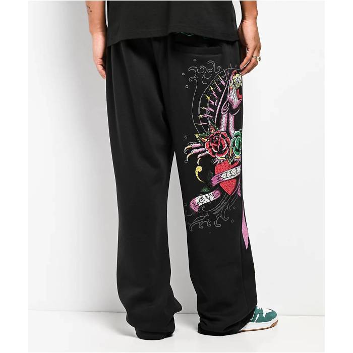 エドハーディー Ed Hardy 【 Panther Rose Rhinestone Black Baggy Sweatpants Men's Black 】 Rose ローズ 黒色 ブラック ロングタイツ メンズ 黒色 ブラック