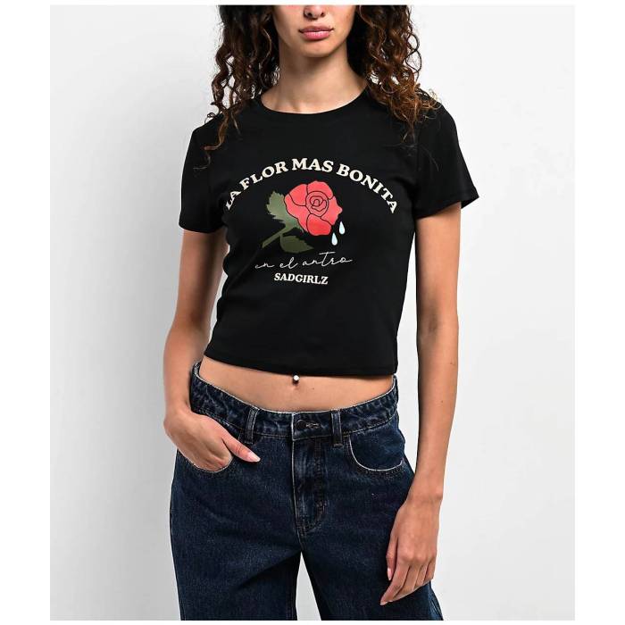 Sad Girlz 【 $Ad Girlz By Junior H Mas Bonita Black Crop T-Shirt Women\u0027s Black 】 黒いこと 黒いこと Crop クロップ プルオーバー レディース 黒いこと 黒いこと