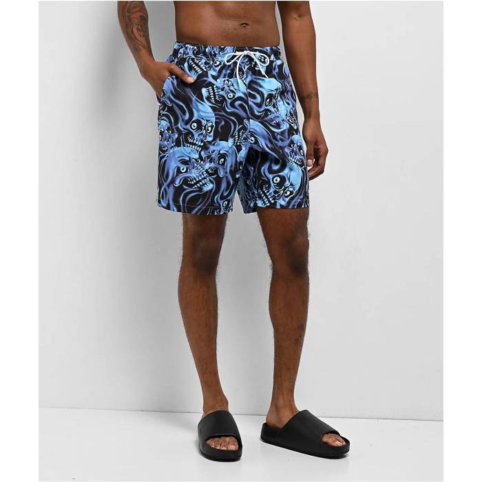 【★百貨店SALE★6/11真夜中2時迄】帝国 Empyre 【 Grom Smokeshow Skulls Blue \u0026 Black Board Shorts Men\u0027s Black 】 青碧 青碧 黒いこと 黒いこと さる股引き メンズ 黒いこと 黒いこと
