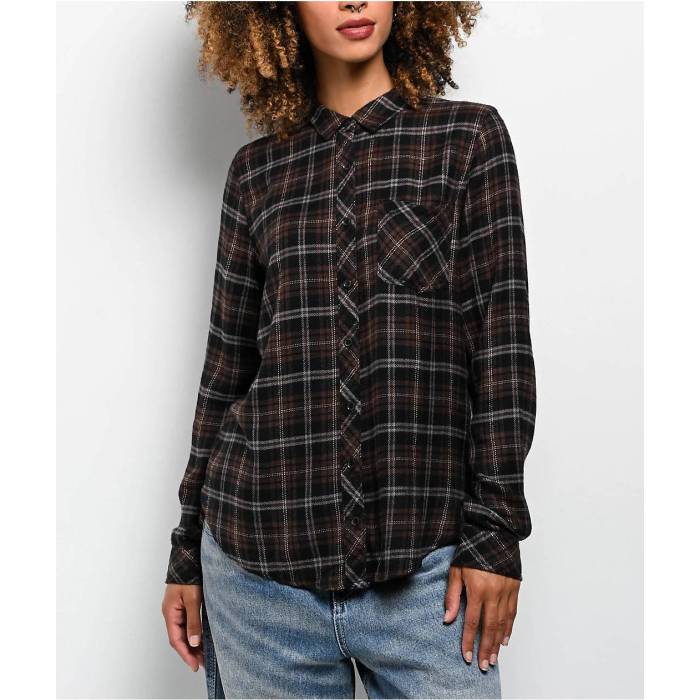 【★百貨店SALE★6/11真夜中2時迄】Thread \u0026 Supply 【 Orion Brown \u0026 Black Plaid Long Sleeve Flannel Shirt Women\u0027s Black 】 オリオン 赤銅色 赤銅色 黒いこと 黒いこと Sleeve 衣袂 レディース 黒いこと 黒いこと