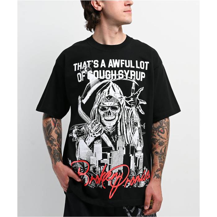 Broken Promises 【 X That's A Awful Lot Of Cough Syrup Ghetto Bird Black T-Shirt Men's Black 】 黒色 ブラック Tシャツ メンズ 黒色 ブラック