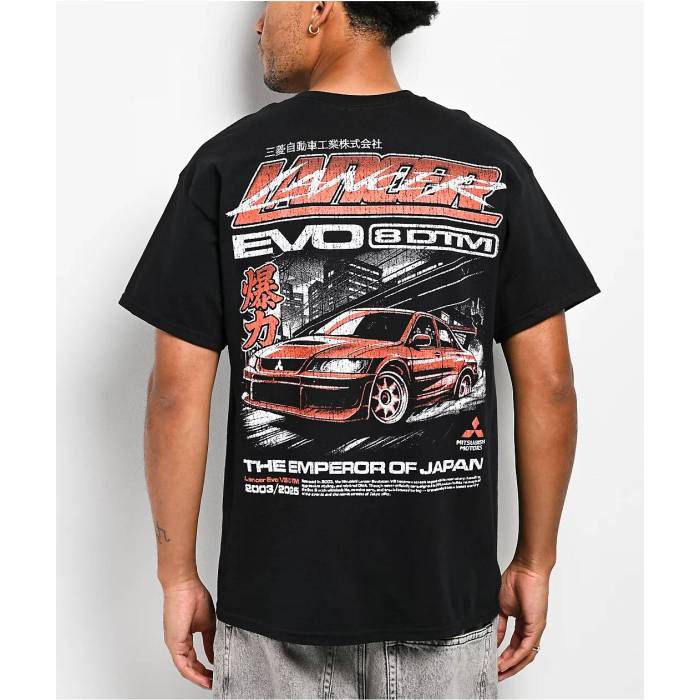 【★百貨店SALE★6/11真夜中2時迄】Mitsubishi 【 Lancer Power Evo 8 Black T-Shirt Men\u0027s Black 】 Power 力強さ 黒いこと 黒いこと ティーシャツ メンズ 黒いこと 黒いこと