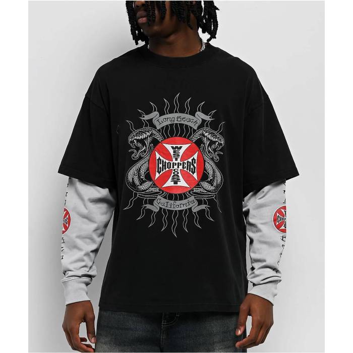 West Coast Choppers 【 Symmetry Black & Grey 2Fer Long Sleeve T-Shirt Men's Black 】 黒色 ブラック 灰色 グレー Sleeve スリーブ Tシャツ メンズ 黒色 ブラック