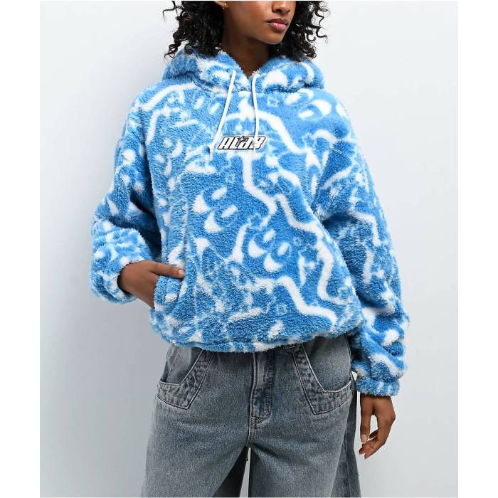 【★百貨店SALE★6/11真夜中2時迄】A.lab 【 Kendallie Star Eyes Blue Fleece Hoodie Women\u0027s Light Pastel Blue 】 青碧 青碧 フリース フーディー パーカー レディース 青碧 青碧