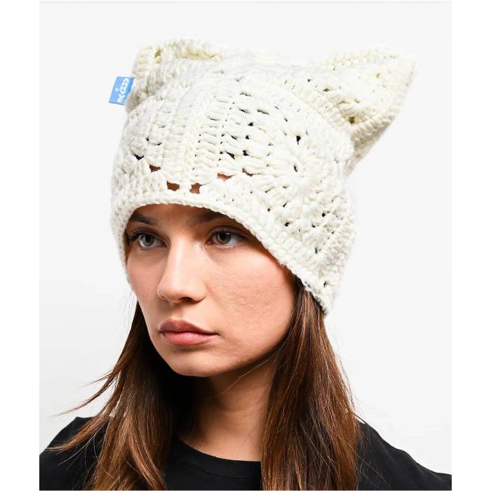 Arkyve 【 Natural White Crochet Cat Beanie Men\u0027s Natural 】 自然的 白いこと 白いこと 旗がしら かぶり笠 メンズ 自然的