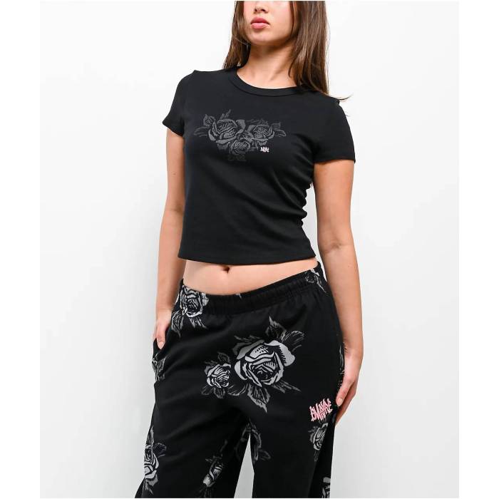エンパイア Empyre 【 Rose Black Crop T-Shirt Women Black 】 Rose ローズ 黒色 ブラック Crop クロップ Tシャツ レディース 黒色 ブラック