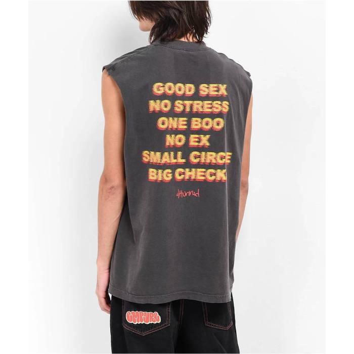 4Hunnid 【 Good Sex Black Wash Muscle Tank Top Men\u0027s Black 】 黒いこと 黒いこと 貯蔵タンクいの一番 メンズ 黒いこと 黒いこと