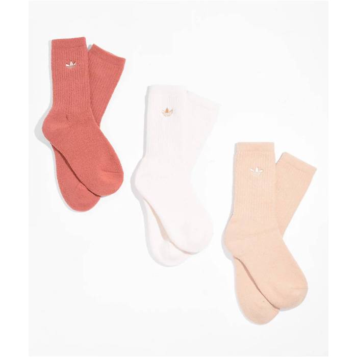 アディダス Adidas 【 Comfort Red White & Beige 3 Pack Crew Socks Women's - 】 Red 赤・レッド 白色 ホワイト ベージュ クルー ソックス・靴下 レディース NULL