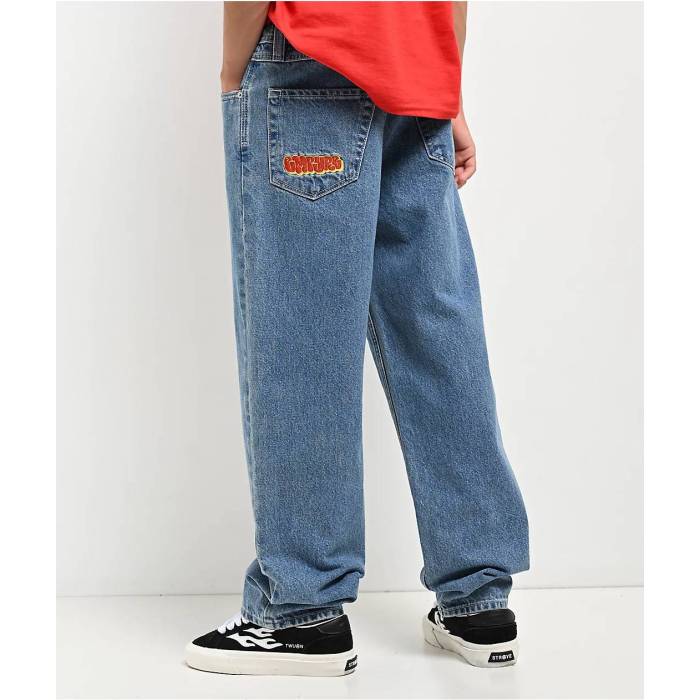 【★百貨店SALE★6/11真夜中2時迄】帝国 Empyre 【 Kids Embroidered Loose Fit Blue Denim Skate Jeans Kids\u0027 Medium Blue 】 青碧 青碧 ジーンズ Skate 滑る デニム 青碧 青碧