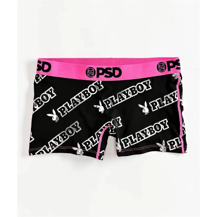 【★百貨店SALE★6/11真夜中2時迄】ピーエスディーアンダーウェア Psd Underwear 【 Psd X Playboy Gleam Black \u0026 Pink Boyshort Underwear Women\u0027s Black 】 黒いこと 黒いこと pink さくら色 アンダー御召しもの 下着類 レディース 黒いこと 黒いこと
