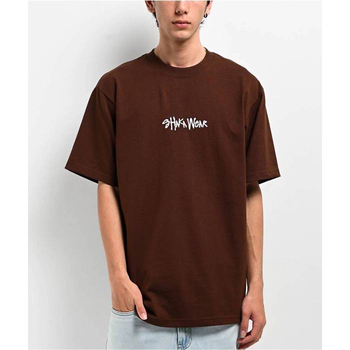 Shaka Wear 【 Embroidered Logo Brown Heavyweight T-Shirt Men\u0027s Brown 】 ロゴタイプ 赤銅色 赤銅色 プルオーバー メンズ 赤銅色 赤銅色