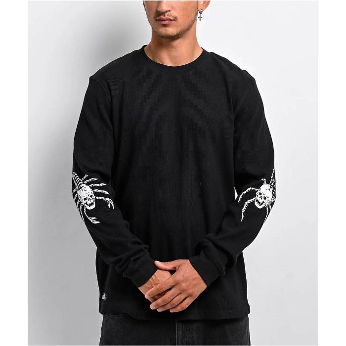 Lurking Class By Sketchy Tank 【 Crawl Black Thermal Long Sleeve T-Shirt Men\u0027s Black 】 黒いこと 黒いこと Sleeve 捩り プルオーバー メンズ 黒いこと 黒いこと