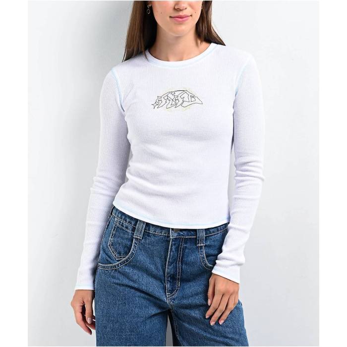 【★百貨店SALE★6/11十二時2時迄】A.lab 【 Thea Blue \u0026 White Thermal Long Sleeve T-Shirt Women\u0027s White 】 青み 青色 白いこと 白いこと Sleeve 捩り プルオーバー レディース 白いこと 白いこと