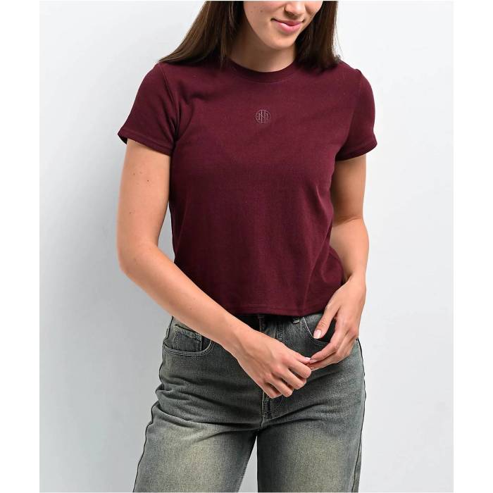 【★百貨店SALE★6/11真夜中2時迄】Ninth Hall Fundamentals 【 Futura Purple Relaxed Crop T-Shirt Women\u0027s Burgundy 】 Purple 紫・パープル Crop クロップ ティーシャツ レディース ブドウ酒色・バーガンディー