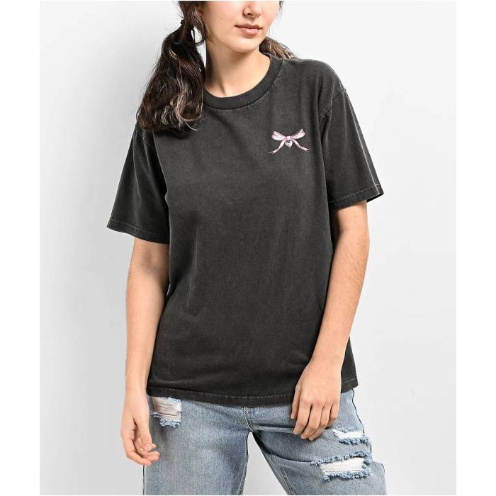 【★百貨店SALE★6/11真夜中2時迄】帝国 Empyre 【 Bows N\u0027 Heart Black Wash T-Shirt Women\u0027s Black 】 黒いこと 黒いこと ティーシャツ レディース 黒いこと 黒いこと