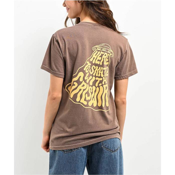 【★百貨店SALE★6/11真夜中2時迄】Grlswirl 【 Alien Skate Brown T-Shirt Women\u0027s Brown 】 Skate 滑る 赤銅色 赤銅色 ティーシャツ レディース 赤銅色 赤銅色