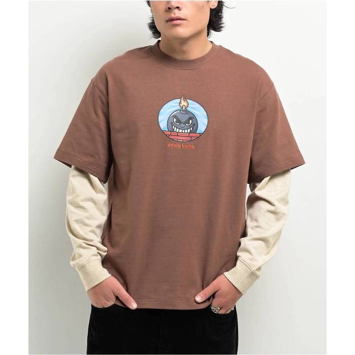 Adam Bomb 【 Brown 2Fer Long Sleeve T-Shirt Men's Brown 】 茶色 ブラウン Sleeve スリーブ Tシャツ メンズ 茶色 ブラウン｜スニケス