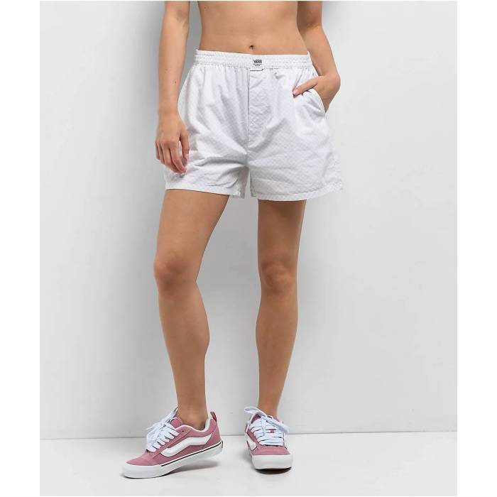 【★百貨店SALE★6/11真夜中2時迄】ヴァンズ Vans 【 Alicia Checkerboard White Boxer Shorts Women\u0027s White 】 白いこと 白いこと さる股引き レディース 白いこと 白いこと