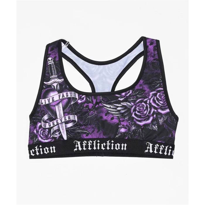 【★百貨店SALE★6/11真夜中2時迄】アフリクション Affliction 【 Carbon Purple Sports Bra Women\u0027s Purple 】 炭素 Purple 紫・パープル レディース Purple 紫・パープル