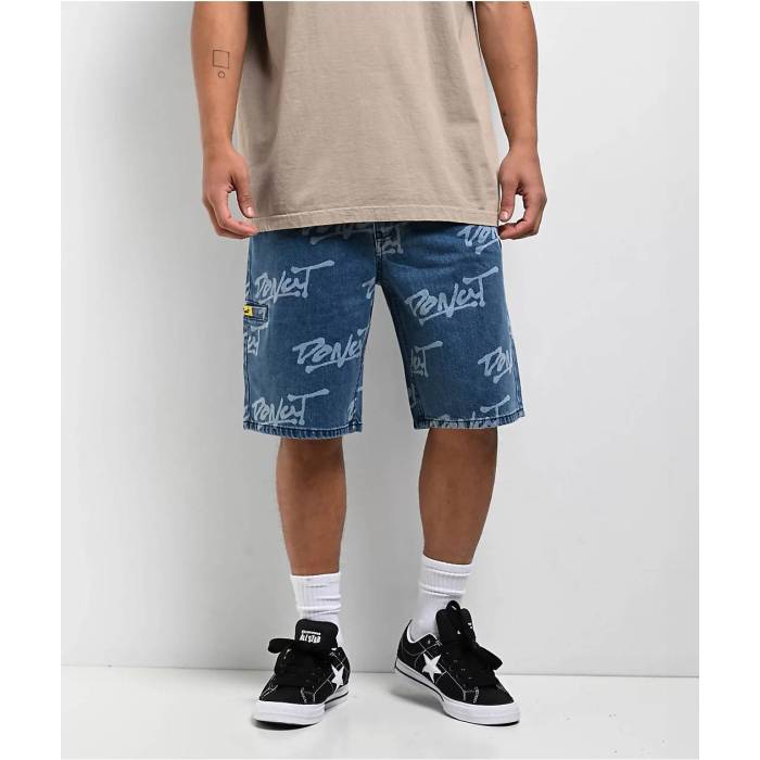 Donut 【 Logo Blue Wash Denim Shorts Men's Medium Blue 】 ロゴ 青色 ブルー デニム ショーツ メンズ 青色 ブルー