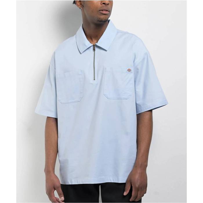 ディッキーズ Dickies 【 Ranch Light Blue Quarter Zip Work Shirt Men's Light Pastel Blue 】 青色 ブルー メンズ 青色 ブルー
